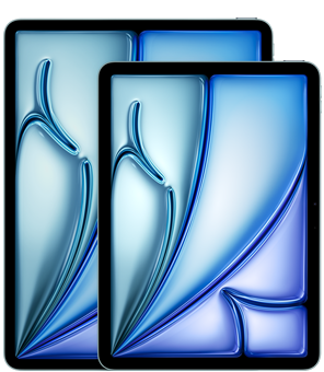 Изглед отпред на 13-инчов iPad Air и 11-инчов iPad Air, подчертаващ разликата в размера.