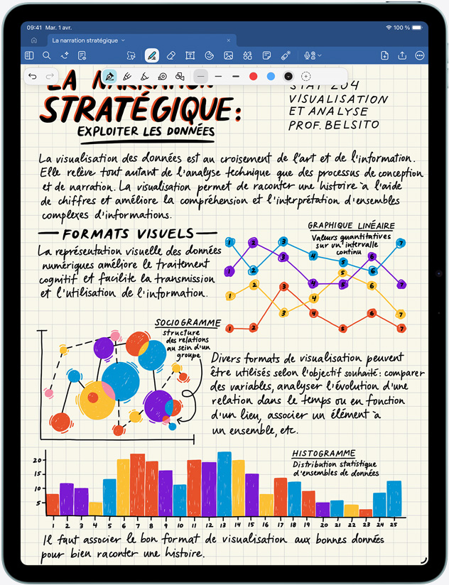 iPad Air en orientation portrait, notes et images à l’écran