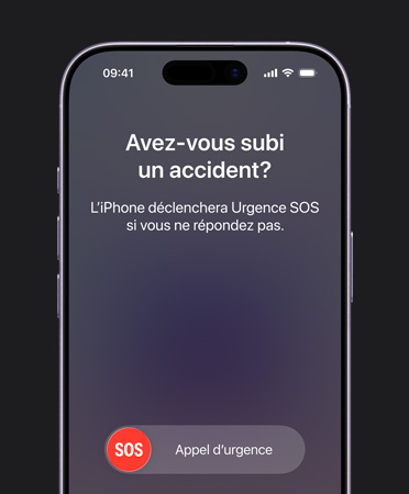 iPhone 17, face avant, coins arrondis, fonctionnalité Détection d’accident en cours d’utilisation