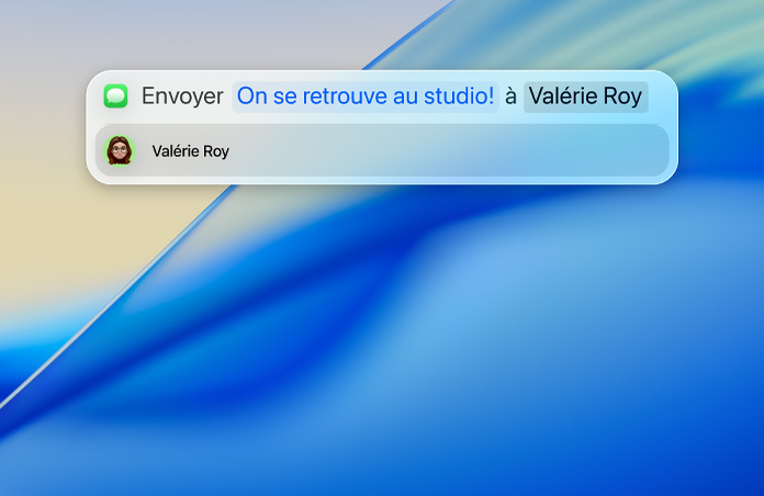 Exemples montrant l’utilisation de Spotlight pour envoyer des messages