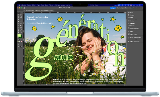 Un MacBook Air affichant un projet dans Adobe InDesign
