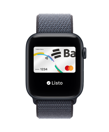 Apple Watch SE 3, caja de aluminio, blanco estelar, Apple Pay en Apple Wallet, parte lateral derecha, Digital Crown, correa loop deportiva, azul ancla