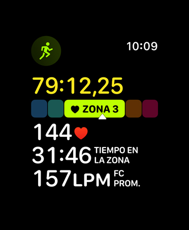 App Entrenamiento, métricas de Zonas de Frecuencia Cardiaca, frecuencia cardiaca en la Zona 3