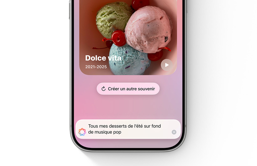 Image d’un nouveau souvenir personnalisé basé sur la description saisie dans le champ de texte de l’app Photos
