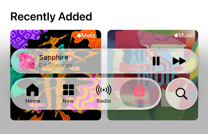 Translucent controls in Apple Music refract the background