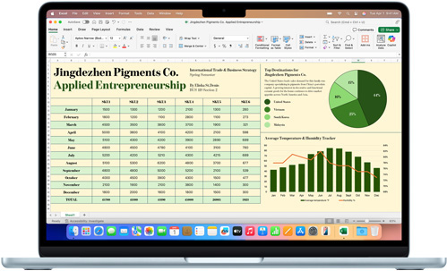 MacBook Air에서 Microsoft Excel 앱을 사용 중인 모습