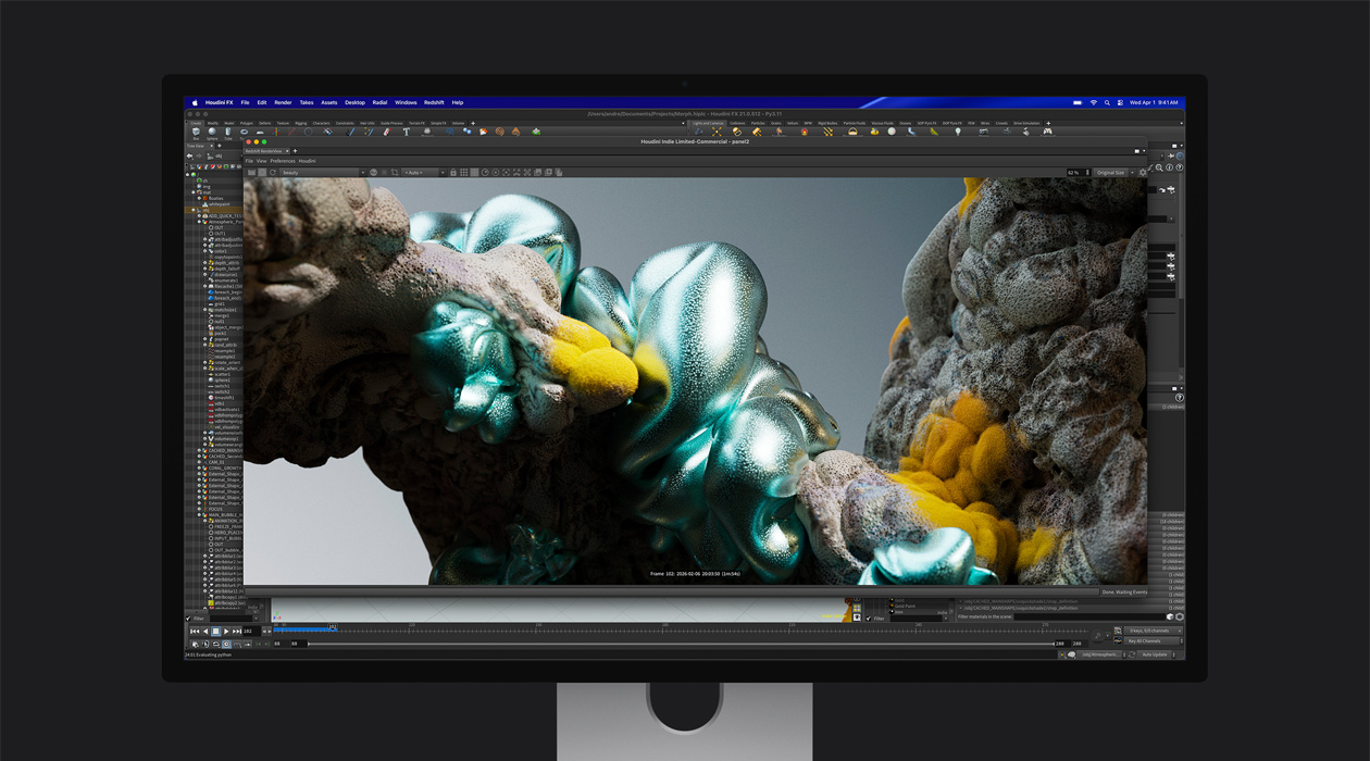 Animacijos failo kadras „Studio Display XDR“ ekrane