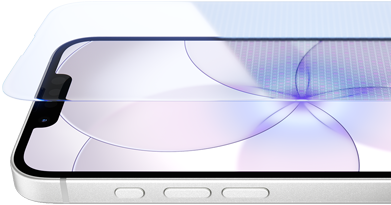 Skats no priekšas uz iPhone 17e ar Ceramic Shield 2, sānskats, baltā krāsā, pogas: Action, skaļuma