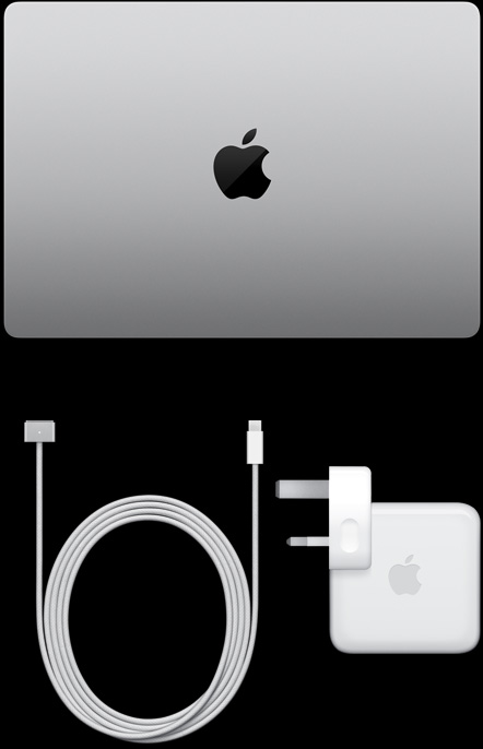 MacBook Pro مقاس 14 إنش وكابل USB‑C إلى MagSafe 3 ومحول طاقة