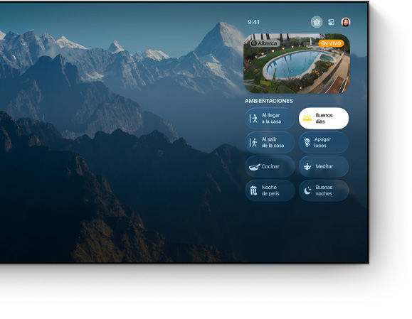 Interfaz del Centro de Control de un Apple TV 4K en una televisión de pantalla plana