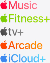 Apple Music, Apple Fitness+, Apple TV+, Apple News+, Apple Arcade and iCloud+ app icons