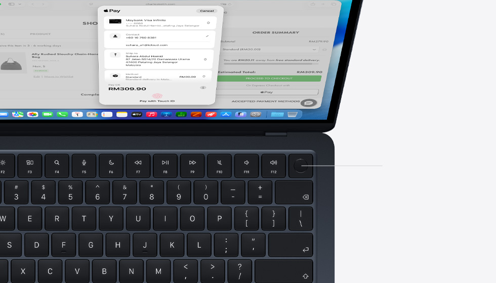 Open MacBook Air demonstrating the location of the Touch ID button