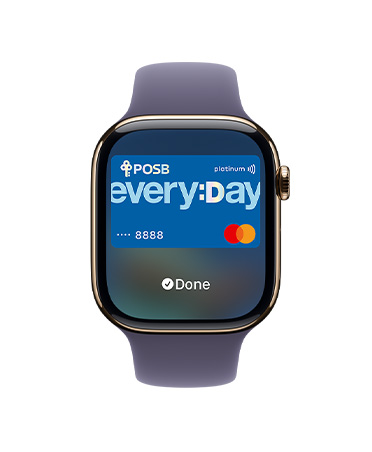 Apple Watch Series 11, gold colour, titanium case, Apple Pay, right side exterior, Digital Crown, purple fog Sport Band