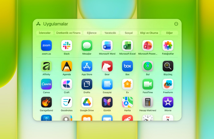 Çeşitli uygulamaları içeren Uygulamalar penceresi