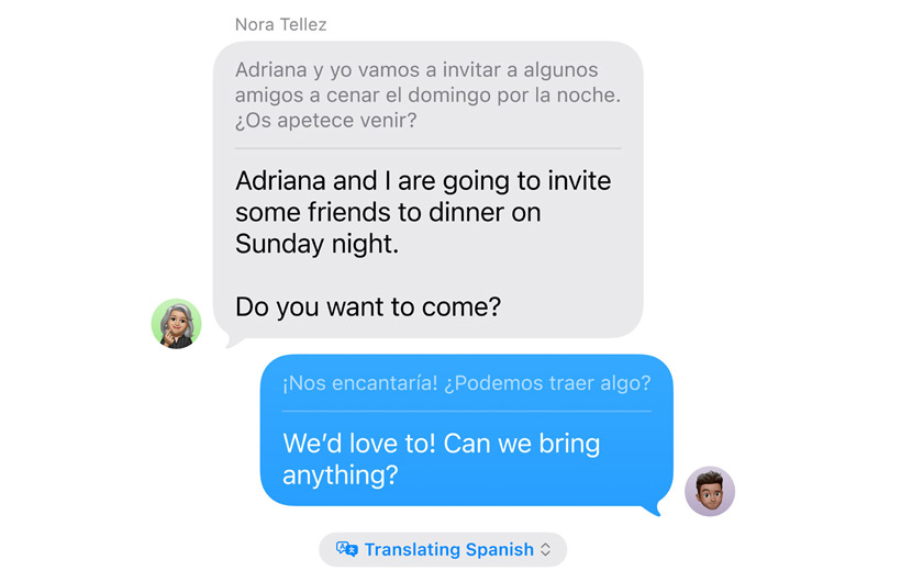 Messages app showing Live Translation