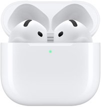 Attēls ar AirPods 4 no priekšas