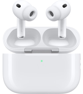 AirPods Pro uzlādes kārbiņā ar atvērtu vāciņu.