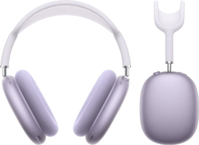 Lila AirPods Max 2 elölnézeti és oldalnézeti képe