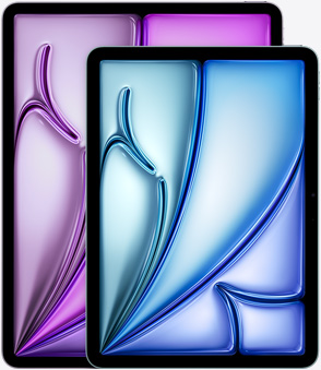 iPad Air de 11 polegadas e 13 polegadas mostrando a diferença de tamanho.