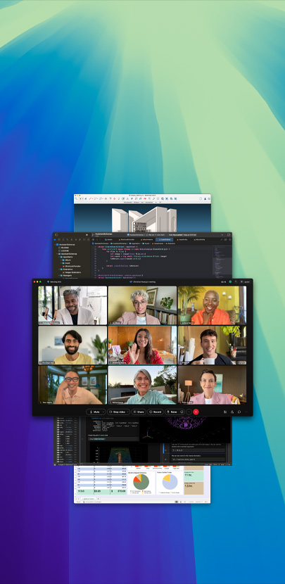 展示多個畫面，包括在 Zoom 上進行的視像會議。