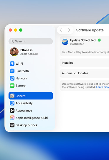 Mac affichant une mise à jour logicielle programmée dans les Réglages système