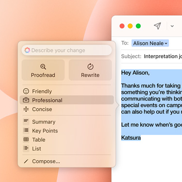 Un’email di lavoro con un messaggio di Apple Intelligence.
