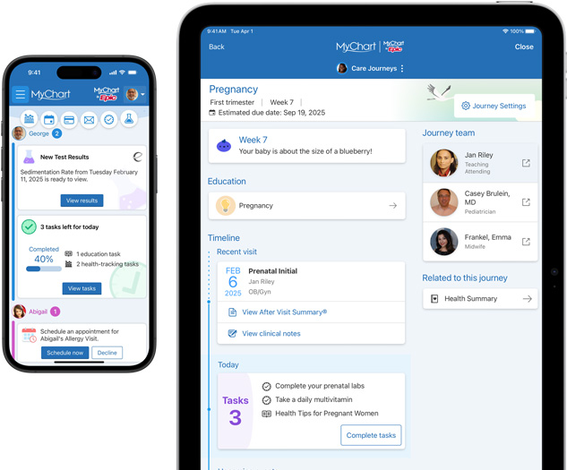 Epic MyChartアプリが表示されているiPhoneとiPadの画面