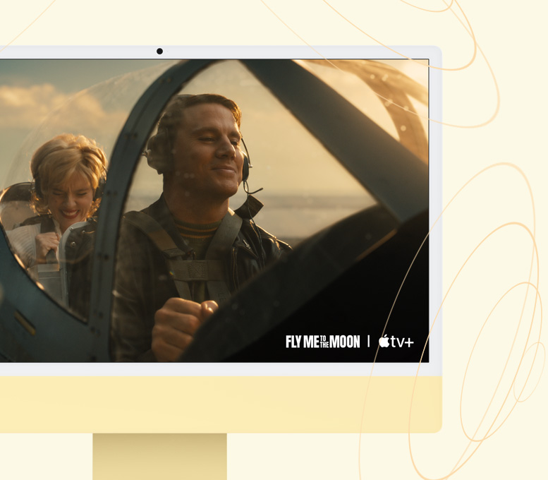 Dzeltens iMac. Ekrānā redzams Apple TV+ seriāls