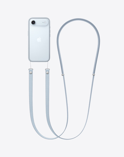 iPhone Air, face arrière, coque Bumper gris clair attachée à une Bandoulière
