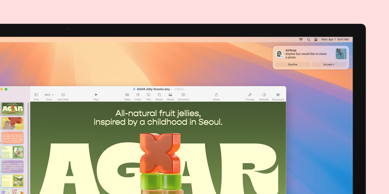Tuvplānā parādīts ekrāns, kurā attēlota AirDrop darbība, saņemot bildi ar bezvadu savienojumu