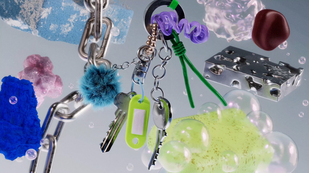 Sudraba krāsas Mac mini ar priekšējiem portiem novietots zem monitora, kurā redzams ļoti detalizēts grafiskā dizaina attēls, kas liecina par Mac mini M4 un M4 Pro čipu GPU jaudu