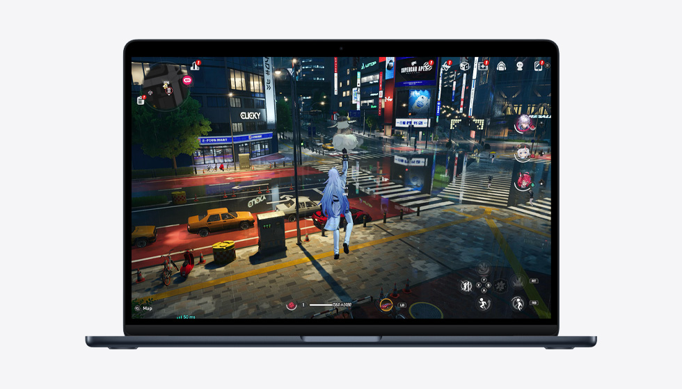 Játék a MacBook Air kijelzőjén, amely szemlélteti az M5 chip képességeit