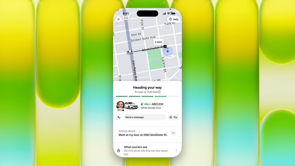 iPhone screen displayed within MacBook Neo screen, showing Uber Eats app