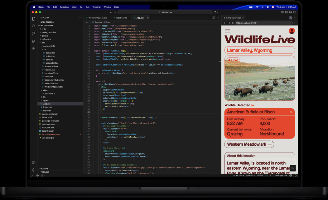 Lo schermo di un MacBook Pro che mostra il codice di un’app in Visual Studio Code