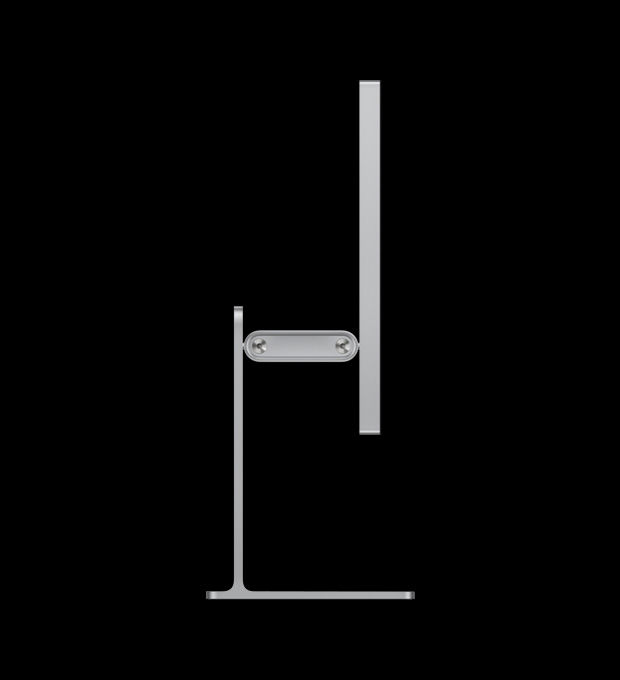 Studio Display XDR, iestiprināts statīvā ar regulējamu slīpumu un augstumu, skats no sāniem, lai izceltu stabilizējošo detaļu