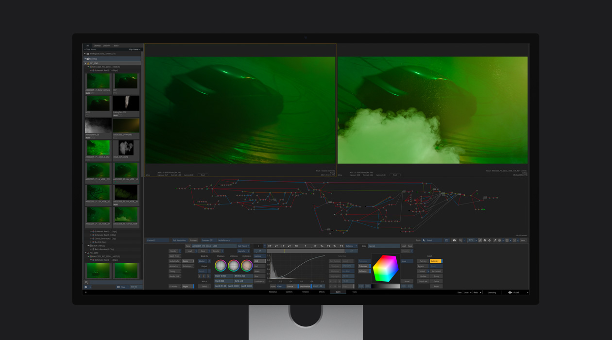 Automašīnas bildes vizuālo efektu programmā, attēls pa labi ir papildināts ar izplūdes gāzu mākoni