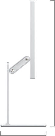 Sānskats uz Studio Display XDR ar statīvu, kuram ir regulējams slīpums un augstums, redzams displeja augstums, augšējā pozīcija