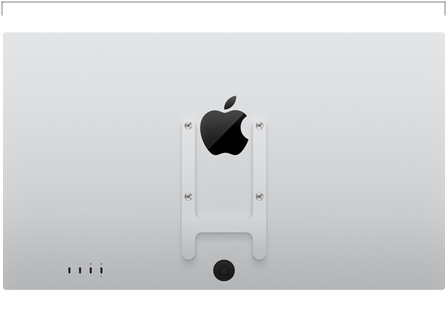 Studio Display XDR ar VESA stiprinājuma adapteri skats no aizmugures, redzams platuma mērījums