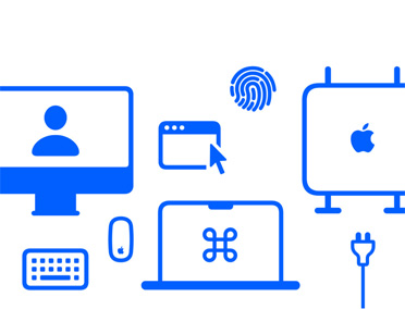 個人化設定服務標誌，上面有滑鼠和鍵盤等各種 Mac 相關圖像