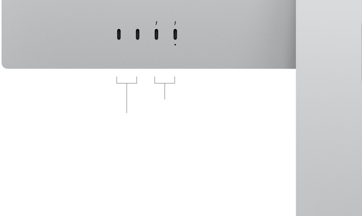 Studio Display XDR 背面圖，展示兩個 USB-C 埠與兩個 Thunderbolt 5 埠