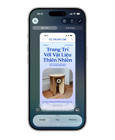 iPhone hiển thị một lưới hình ảnh chứa các loại đèn bàn dạng nấm khác nhau từ Etsy, cùng với các tab Google và Pinterest
