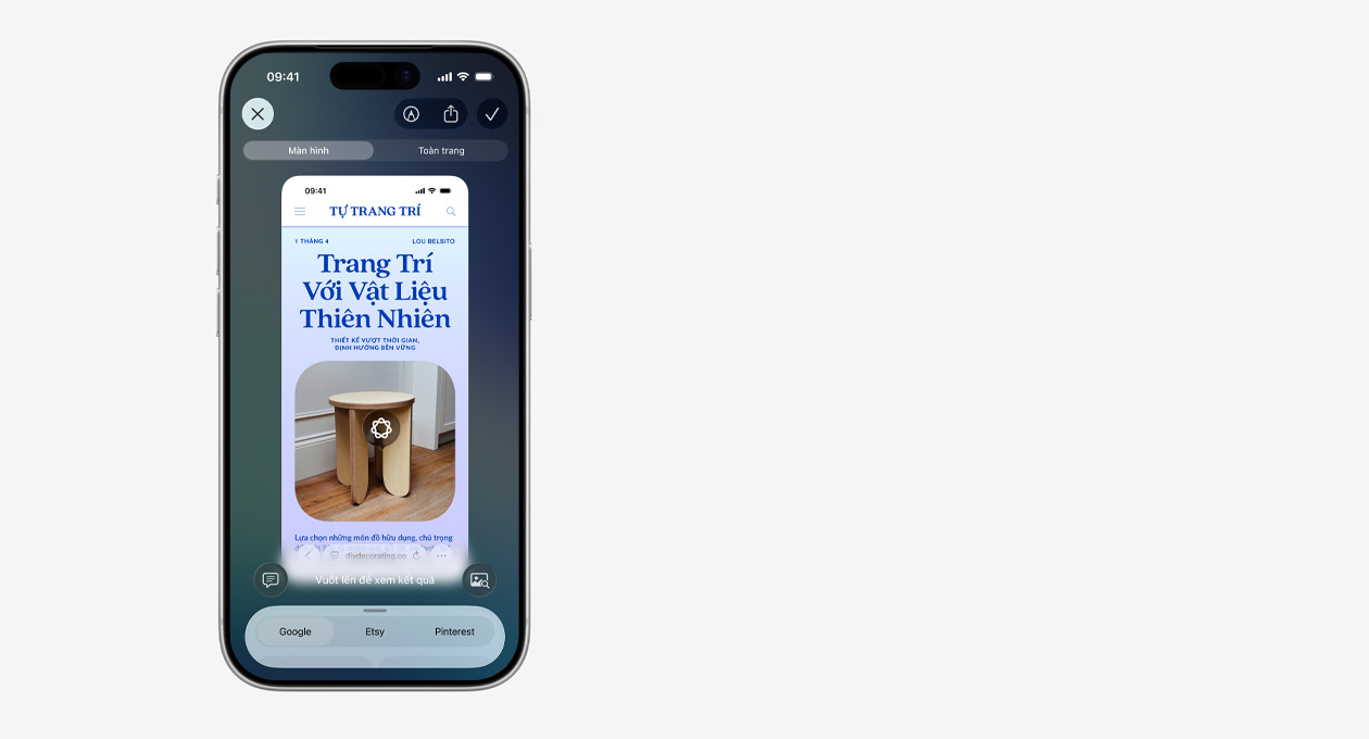 iPhone hiển thị một lưới hình ảnh chứa các loại đèn bàn dạng nấm khác nhau từ Etsy, cùng với các tab Google và Pinterest